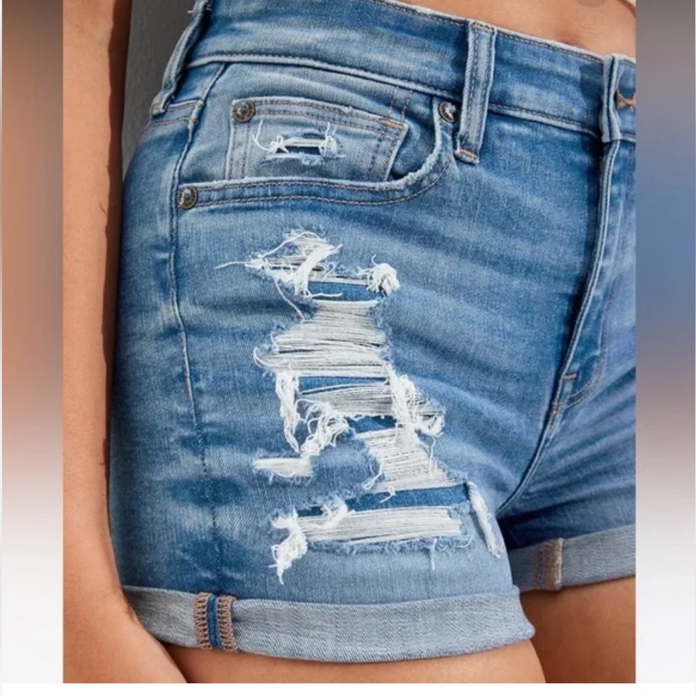 American Eagle Outfitters Light Blue Ripped Jean Shorts